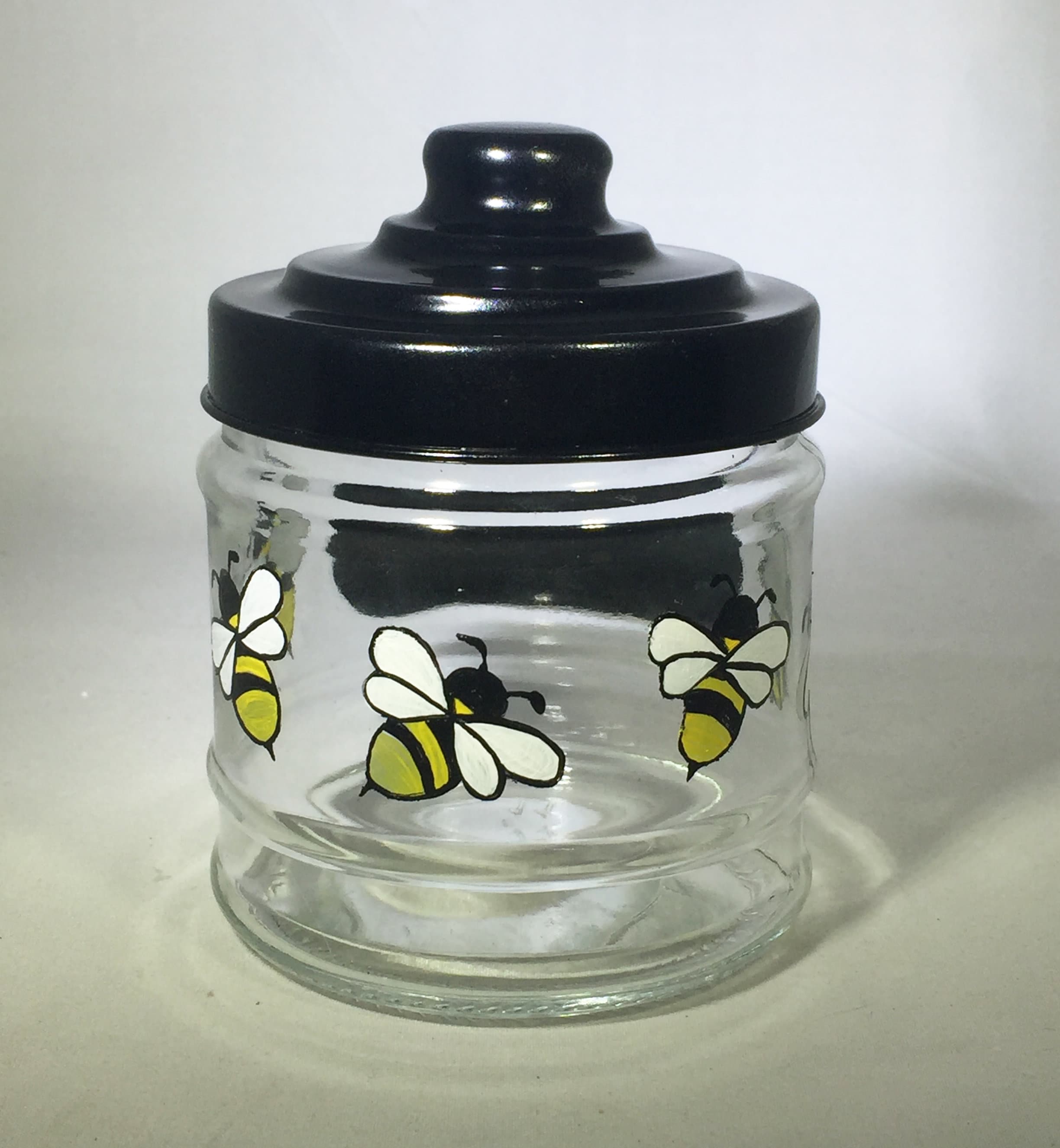 Personalized Glass Jar Glass Storage Jar with Hand Painted Bees