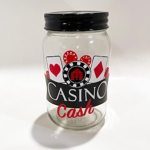 Personalized Casino Money Jar - Casino Cash Money Bank - Mason Jar Fund - Glass Coin Bank