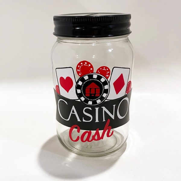 Pot d'argent de casino personnalisé - Casino Cash Money Bank - Mason Jar Fund - Glass Coin Bank