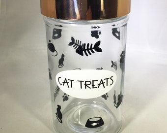 Cat Treat Jar - Cat Treat Container - Cat Treat Jar with Stainless Steel, Shiny Silver or Copper Colored Window Lid