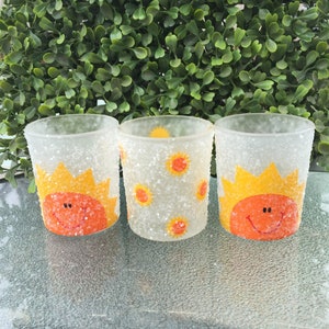 Set of 3 Sunshine Votive Candle Holders - Summer Frosted Glass Candle Holders