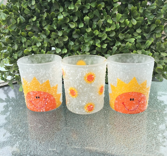 Sunshine Frosted Glass Votive Candle Holders - Set of 3