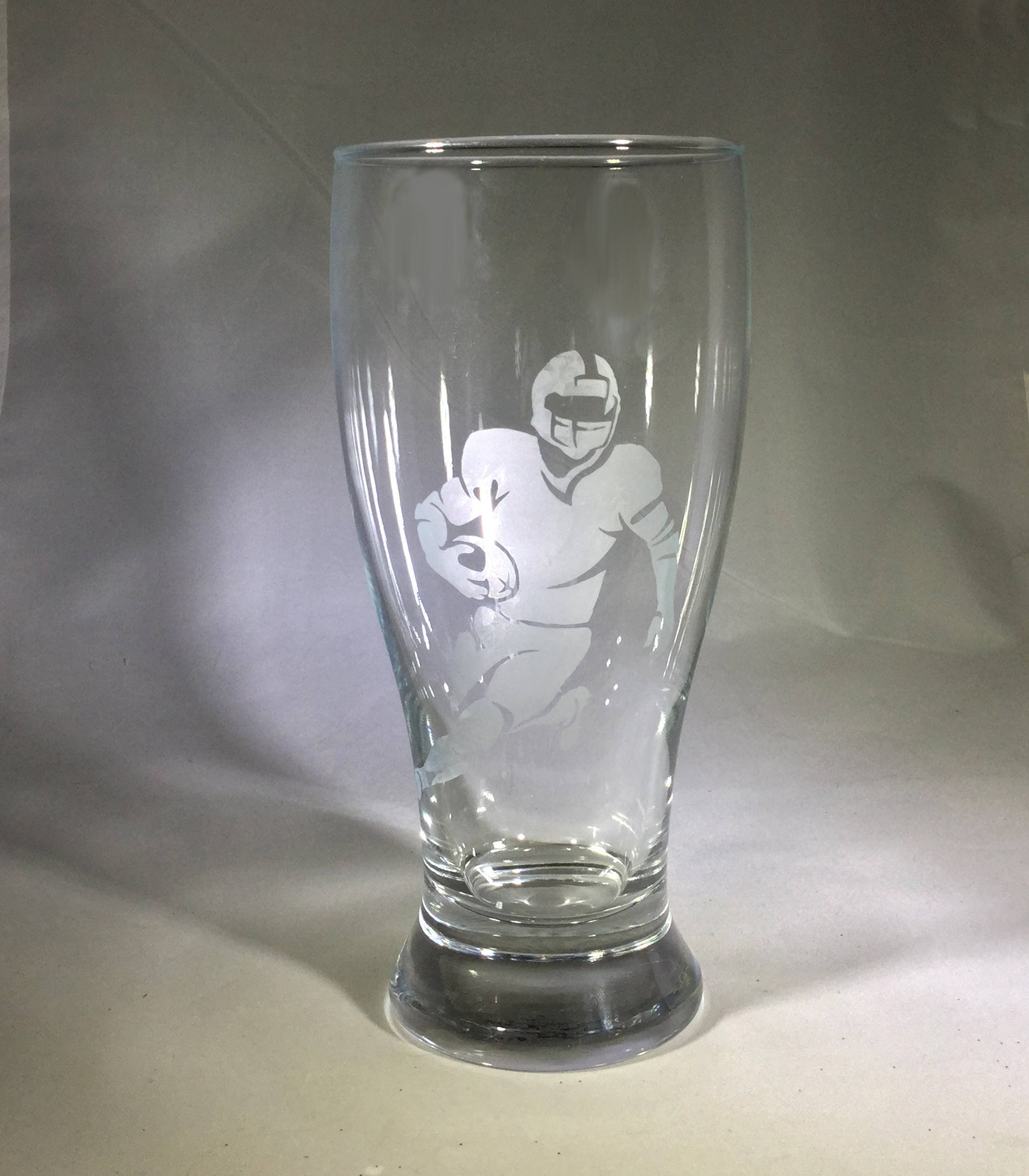 Etched Football Player Pilsner Beer Glass