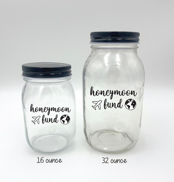 Personalized Honeymoon Fund Jar – Glass Coin Bank, Wedding Gift