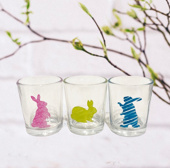 Hand Painted Easter Bunny Votive Candle Holders - Set of 3