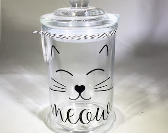 Personalized Cat Treat Jar - Cat Treat Container - "Meow" Cat Canister