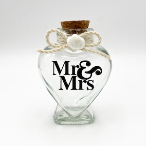 Personalized Heart Shaped Honeymoon Sand Jar - Sand Bottle - Custom Wedding Gift - Custom Shower Gift - Vacation Memories - Mr & Mrs Gift