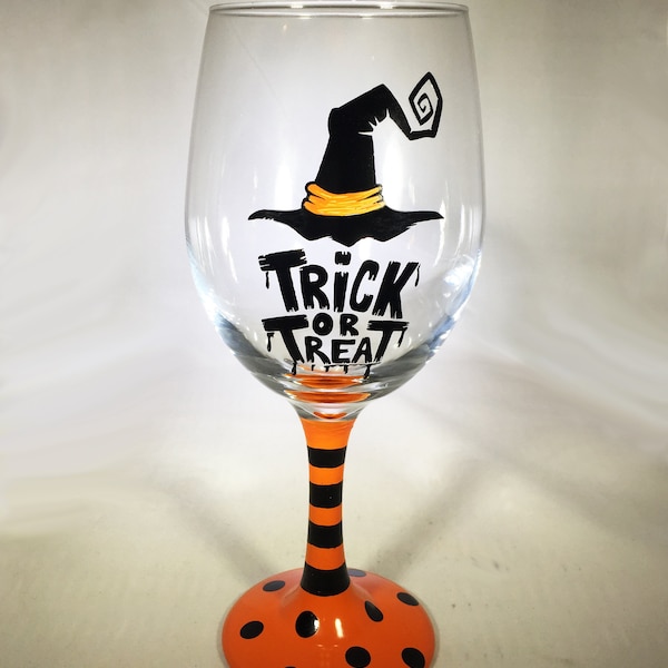 Personalized "Trick or Treat" Halloween Wine Glass