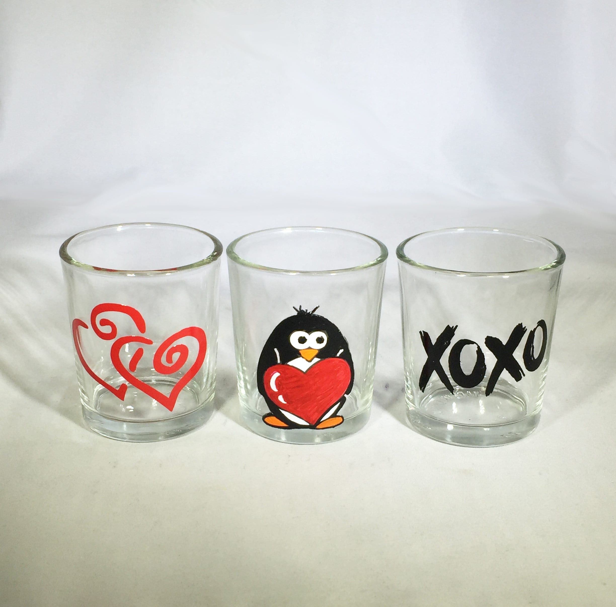 Set of 3 Valentine Votive Candle Holders Clear or Frosted Glass