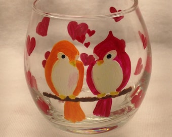 Hand Painted Love Birds Votive Candle Holder – Anniversary Gift