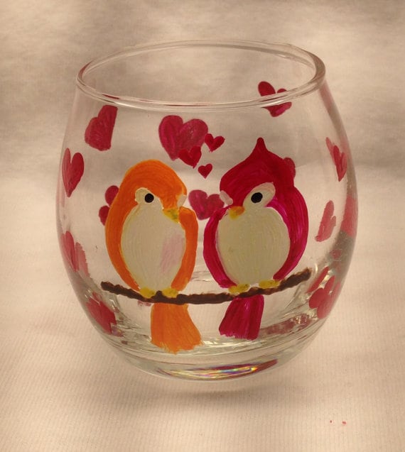 Hand Painted Love Birds Votive Candle Holder – Anniversary Gift
