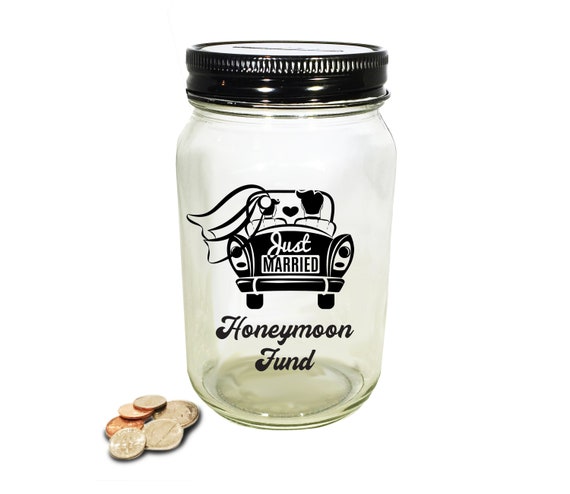 Personalized Honeymoon Fund Mason Jar Bank - Wedding Gift