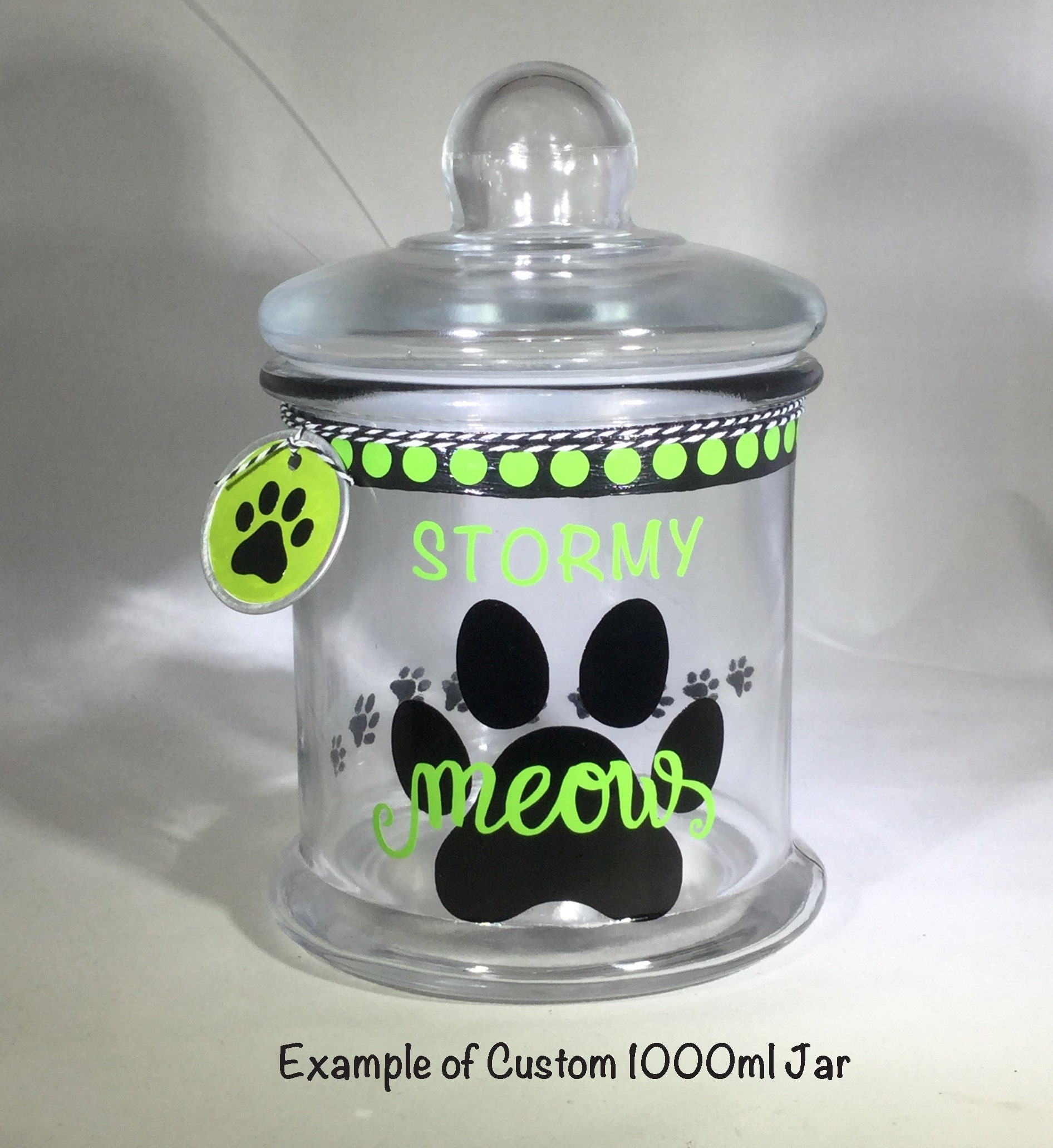 Personalized Cat Treat Jar Cat Treat Container Yellow Meow with Cat