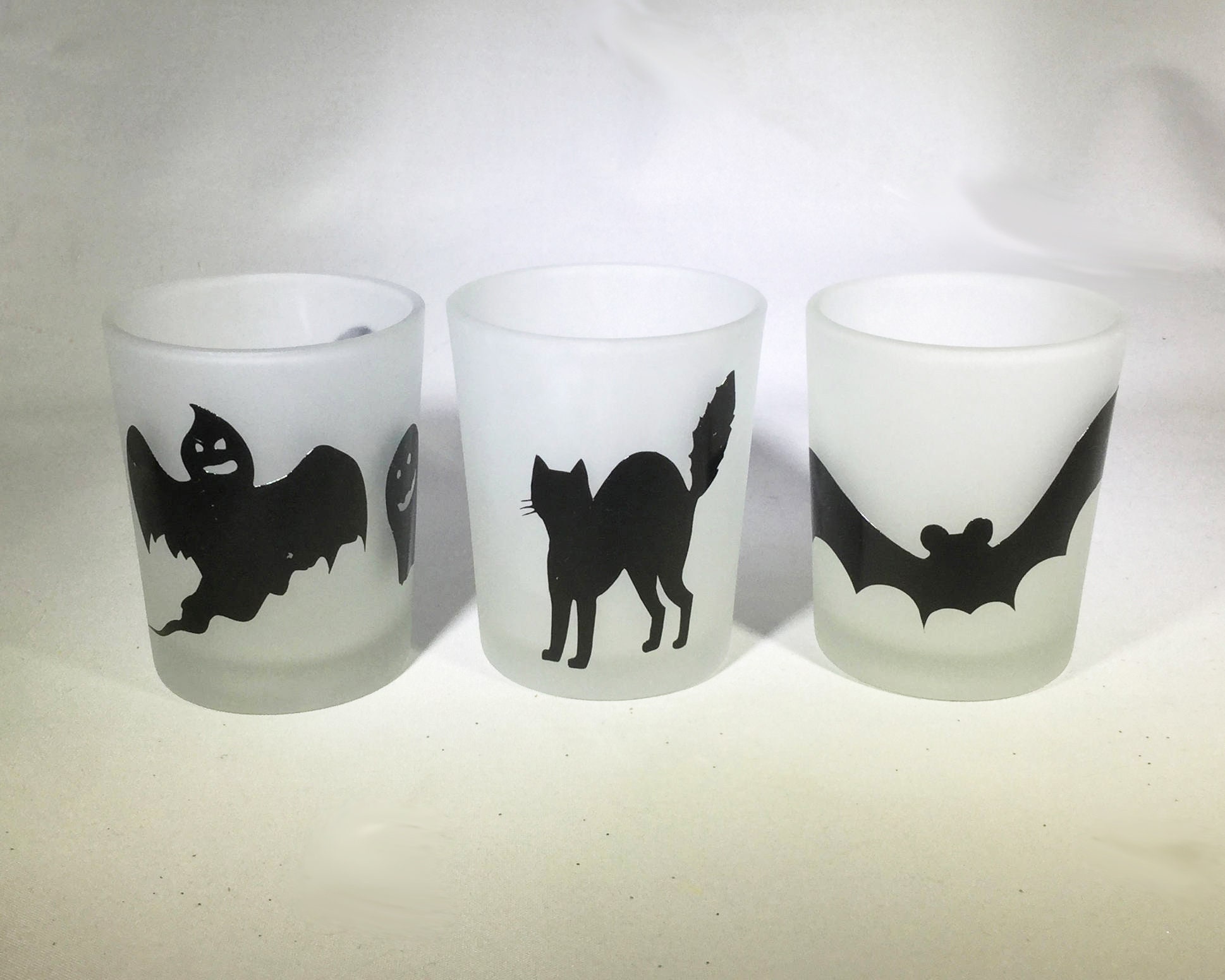 Set of 3 Halloween Votive Candle Holder Halloween Witch, Happy