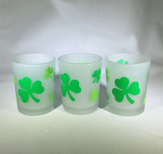 Shamrock Frosted Glass Votive Candle Holders - St. Patrick's Day Set of 3