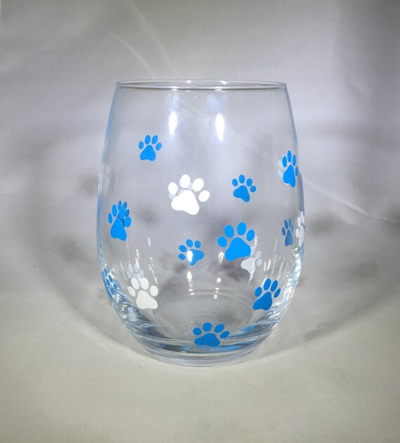 Paw Print Stemless Wine Glass - Wine Glass for Pet Lover