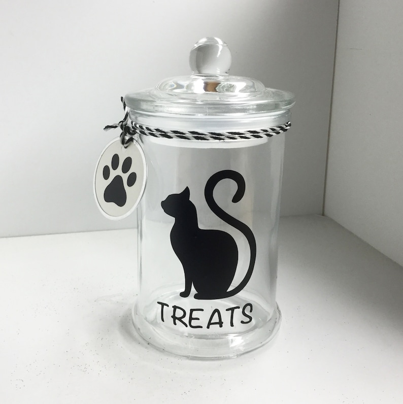 Personalized Cat Treat Jar Cat Treat Container Cat Silhouette Canister image 1