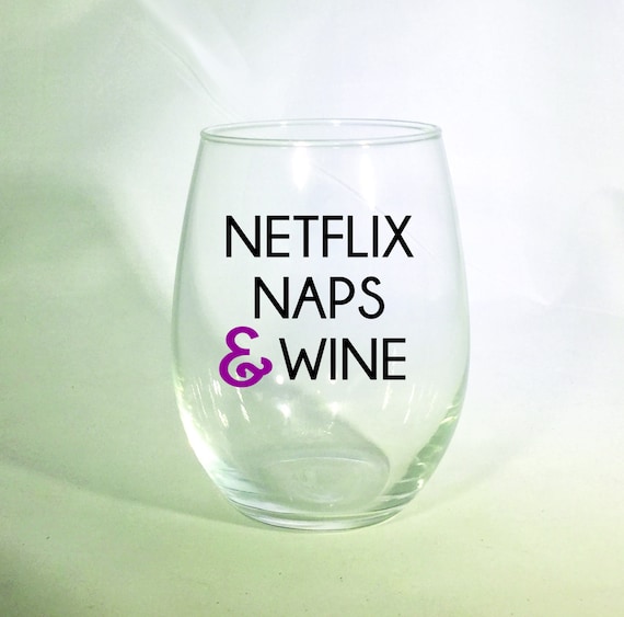Personalized Stemless Wine Glass - Netflix, Naps & Wine Stemless Wine Glass