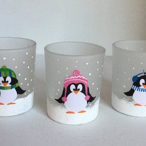 Votive Candle Holders - Set of 3 Penguins Glass Candle Holders
