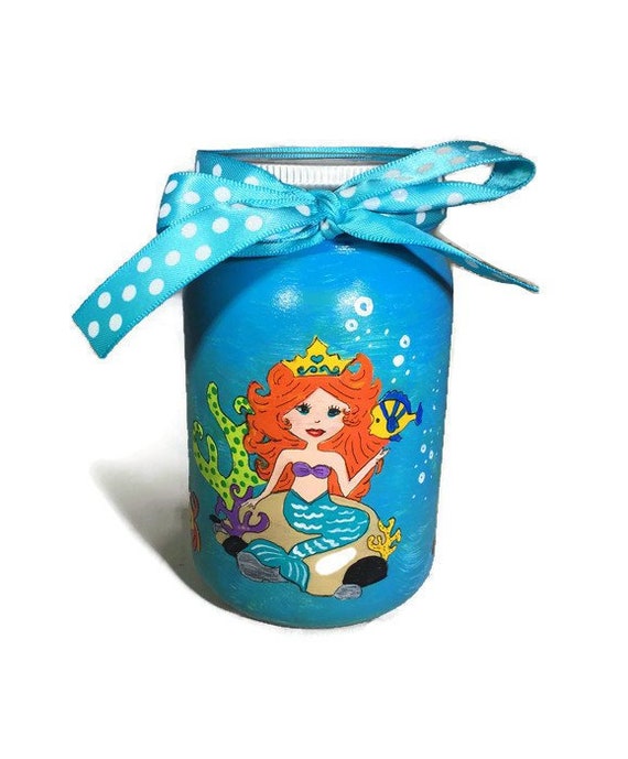 Personalized Hand Painted Mermaid Mason Jar Bank - Coin Fund