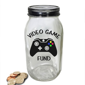 Personalized Mason Jar Video Game Fund Bank - Video Game Savings Bank - Video Game Money Jar - Video Game Savings Jar - Glass Coin Bank