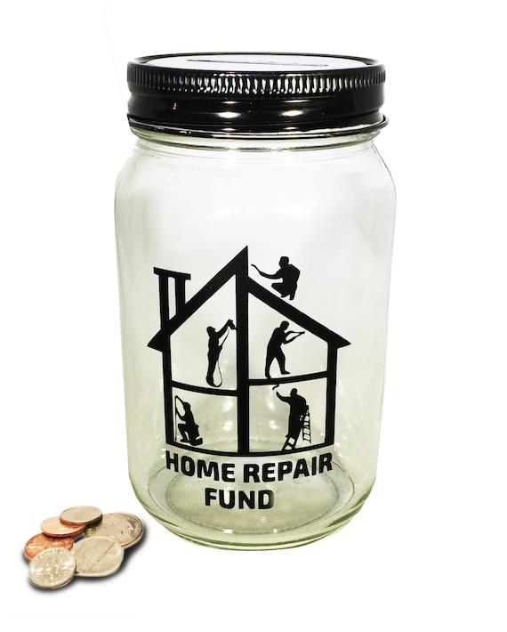 Personalized Home Repair Fund Mason Jar Savings Bank