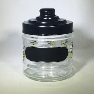 Personalized Glass Jar - Glass Storage Jar with Hand Painted Bees - Glass Storage Jar with Lid