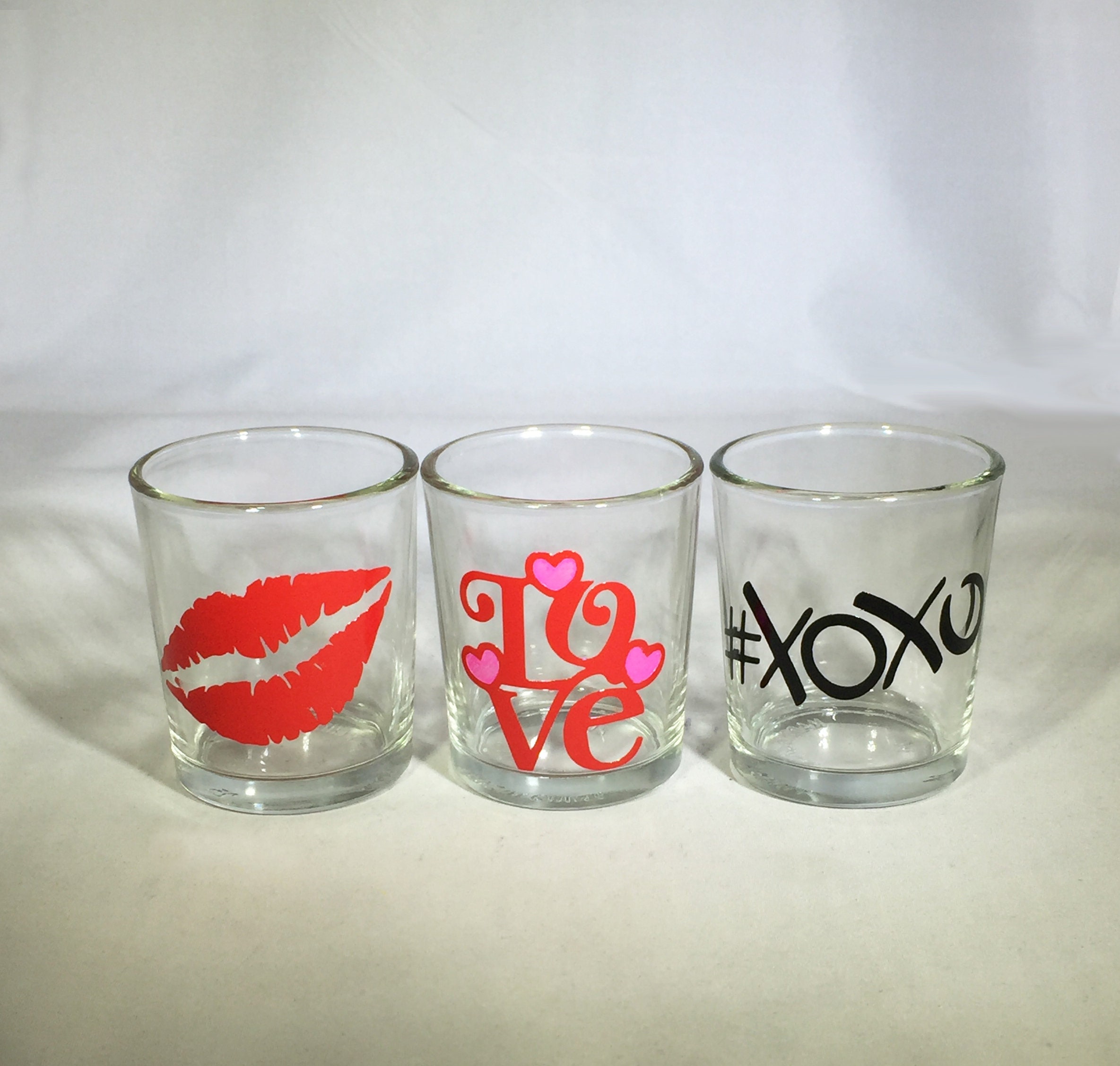 Set of 3 Valentine Votive Candle Holders Clear or Frosted Glass