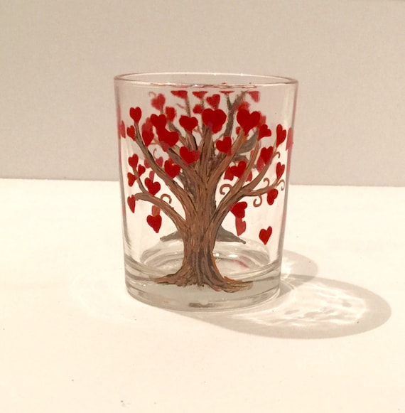 Hand Painted Tree of Love Glass Votive Candle Holder