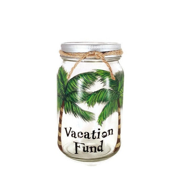 Personalized Hand Painted Vacation Fund Mason Jar Bank