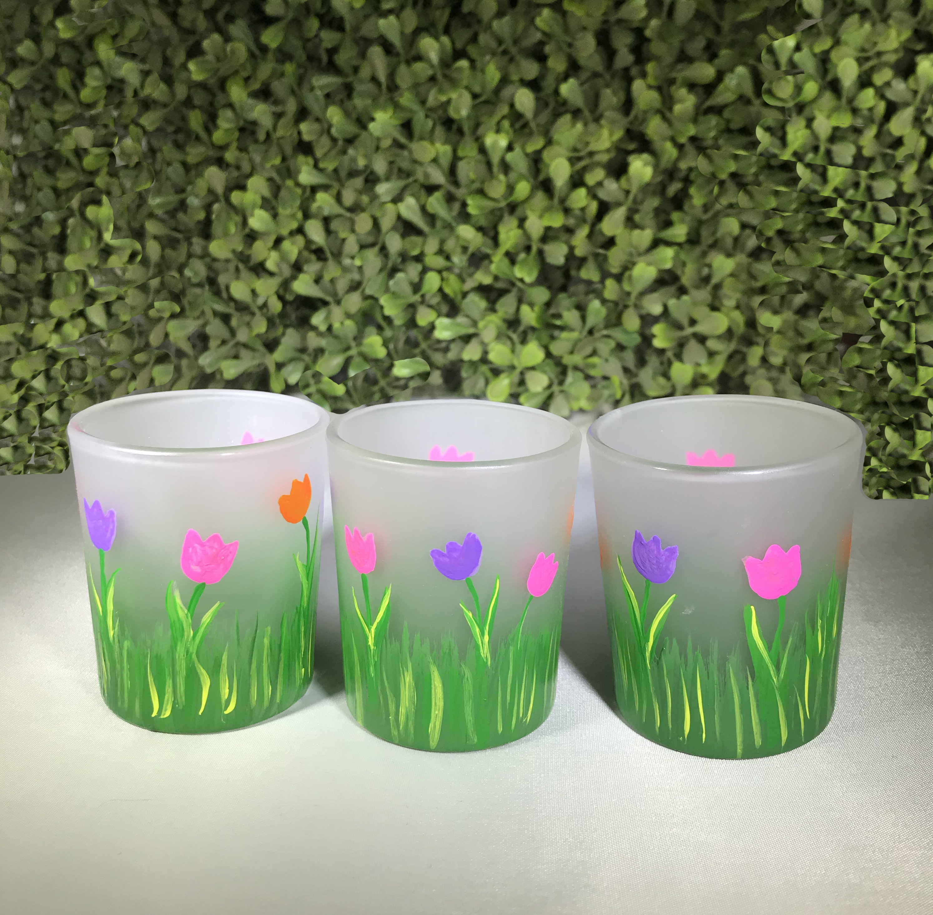Set of 3 Hand Painted Spring Flowers Votive Candle Holders Spring
