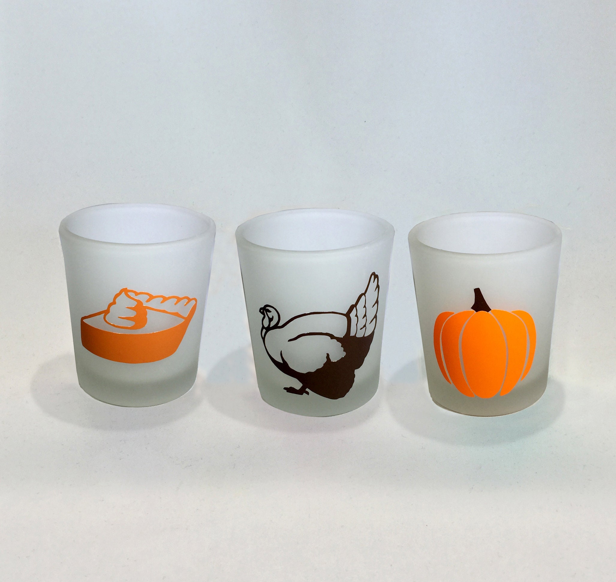 Set of 3 Thanksgiving Votive Candle Holders Thanksgiving Frosted