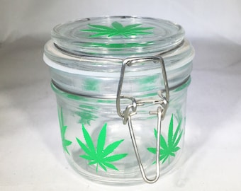 Round Glass Stash Jar – Hermetic Air Tight Lid, All-over Graphics