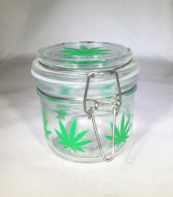 Round Glass Stash Jar – Hermetic Air Tight Lid, All-over Graphics
