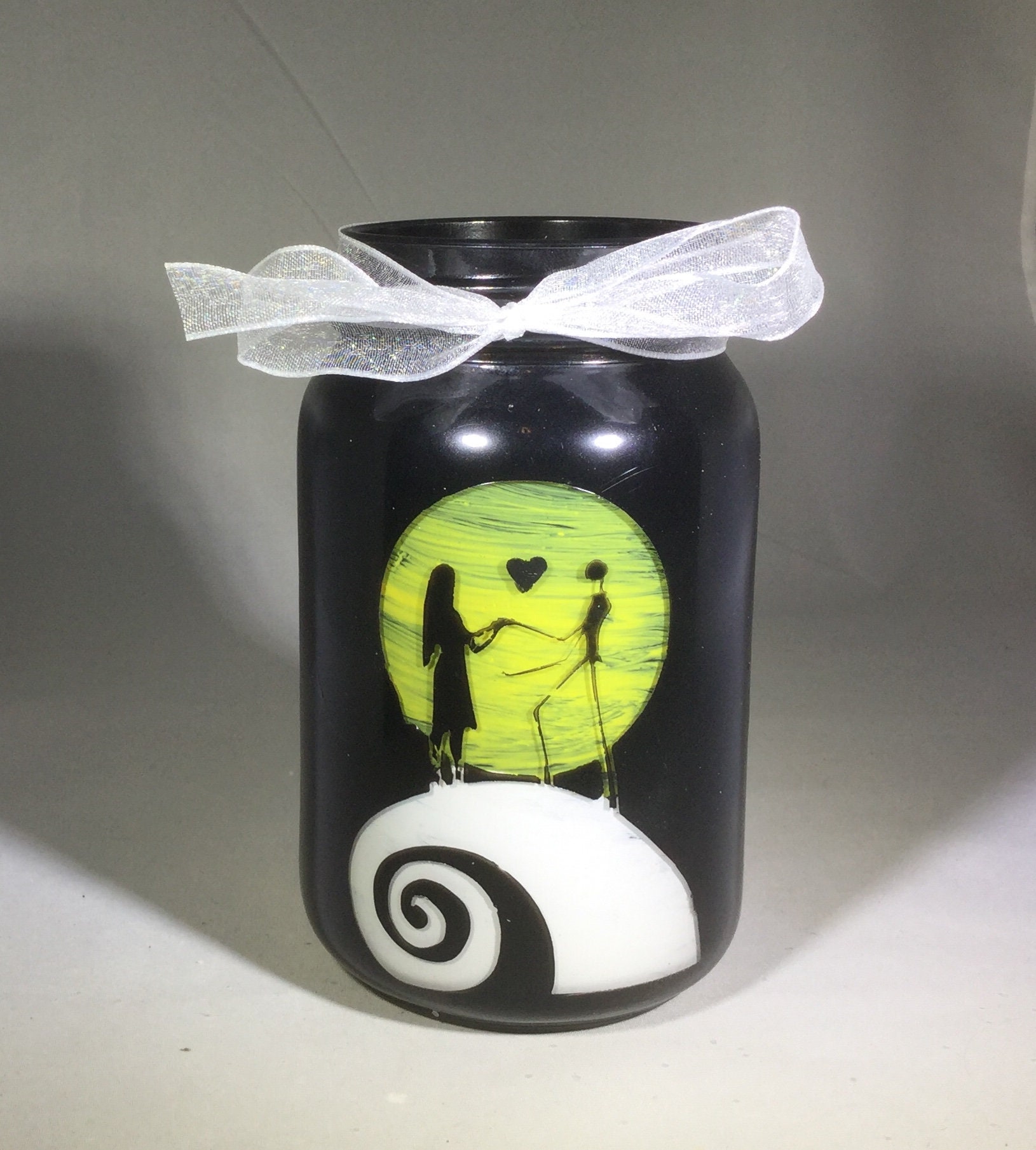 Nightmare Before Christmas Inspired Mason Jar Lantern Black Jack and