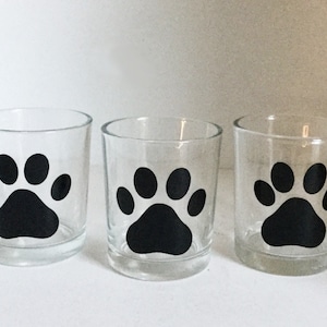 Set of 3 Pawprint Hand Painted Glass Votive Candle holders