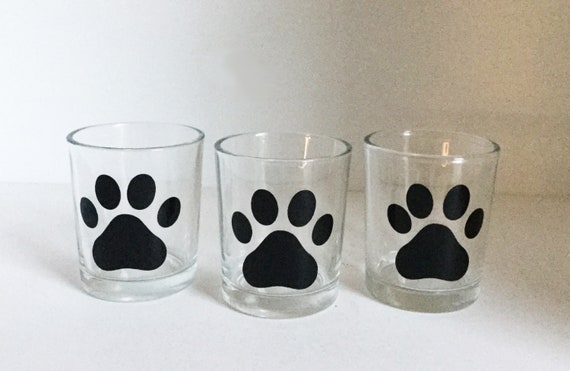Set of 3 Pawprint Hand Painted Glass Votive Candle holders