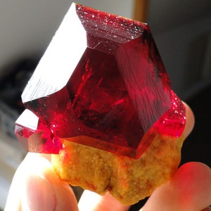 Pruskite ruby red crystals on matrix from Poland specimen shiny lustrous