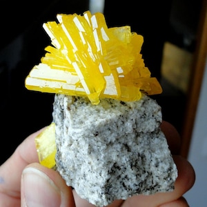 Amazing Nice - Top Luster Yellow PRUSKITE Crystals like WULFENITE on Matrix from POLAND - Decorative Crystal Cluster