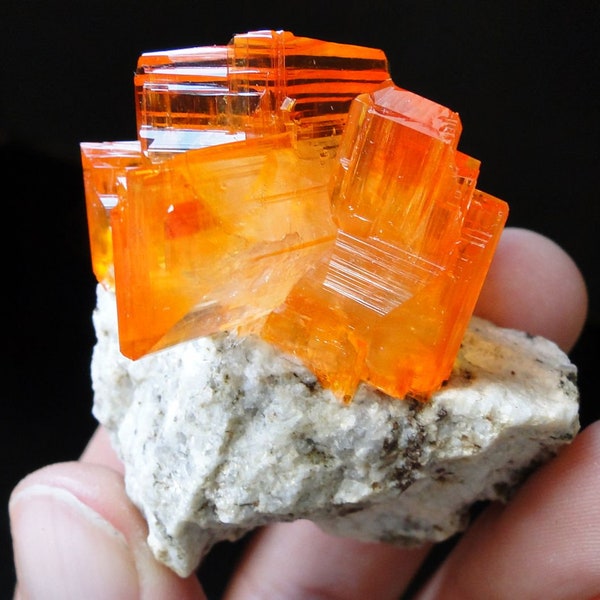 TOP Luster Tangerine Orange ARCANITE on Matrix from POLAND - Like Wulfenite! - Decorative Crystal Cluster