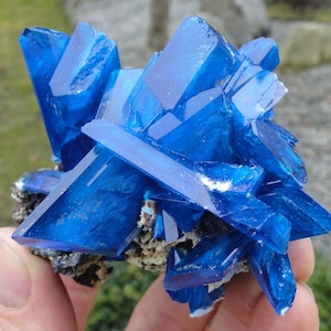X-Large & Nice - TOP Luster Electric Blue CHALCANTHITE on MATRIX from Poland - "copper flower" - Decorative Crystal Cluster from Poland