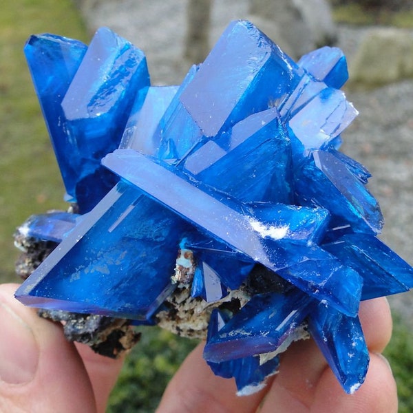 X-Large & Nice - TOP Luster Electric Blue CHALCANTHITE on MATRIX from Poland - "copper flower" - Decorative Crystal Cluster from Poland
