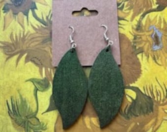 Dark green leaf earrings