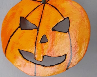 Clay Jack O Lantern pumpkin hanging decoration