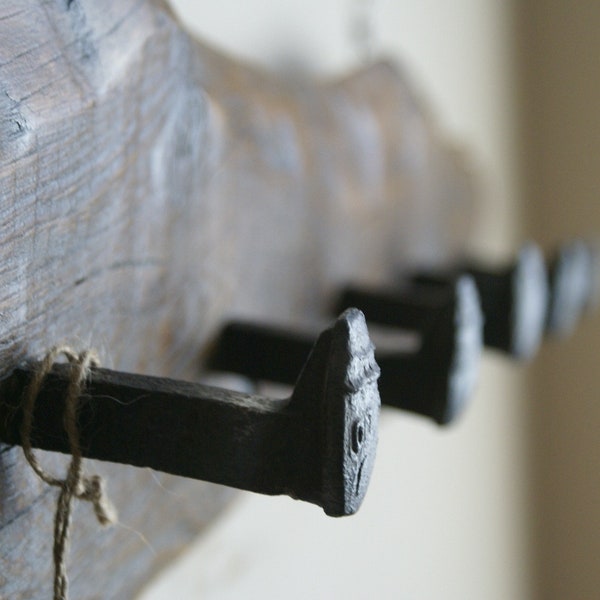 Hand-Crafted, Reclaimed, Wall-Mounted Railroad Spike Coat Rack