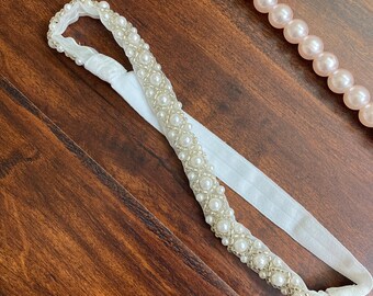 Vintage Pearl Headband for Baby Photoshoot Baby Prop Newborn Props Elastic Headband with Pearls and Rhinestones Stretchy