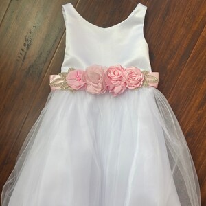 Tulle Satin Flower Girl Dress With Crystal Pearl Bridal Belt - Etsy