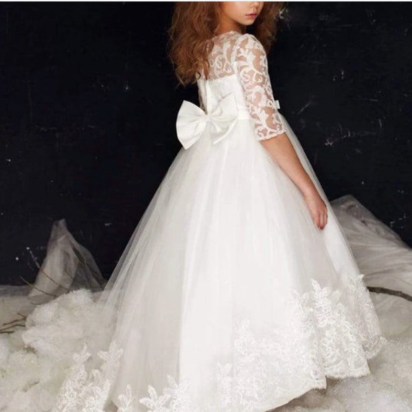 Lace 3/4 sleeve communion dress baptism dress baby dress girls dress first holy communion