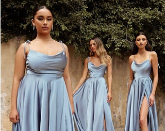 Bridesmaids Satin Dress Silk Dress Fit and Flare Bridesmaid Dress Boho Micro Wedding Fitted Dress Bridal