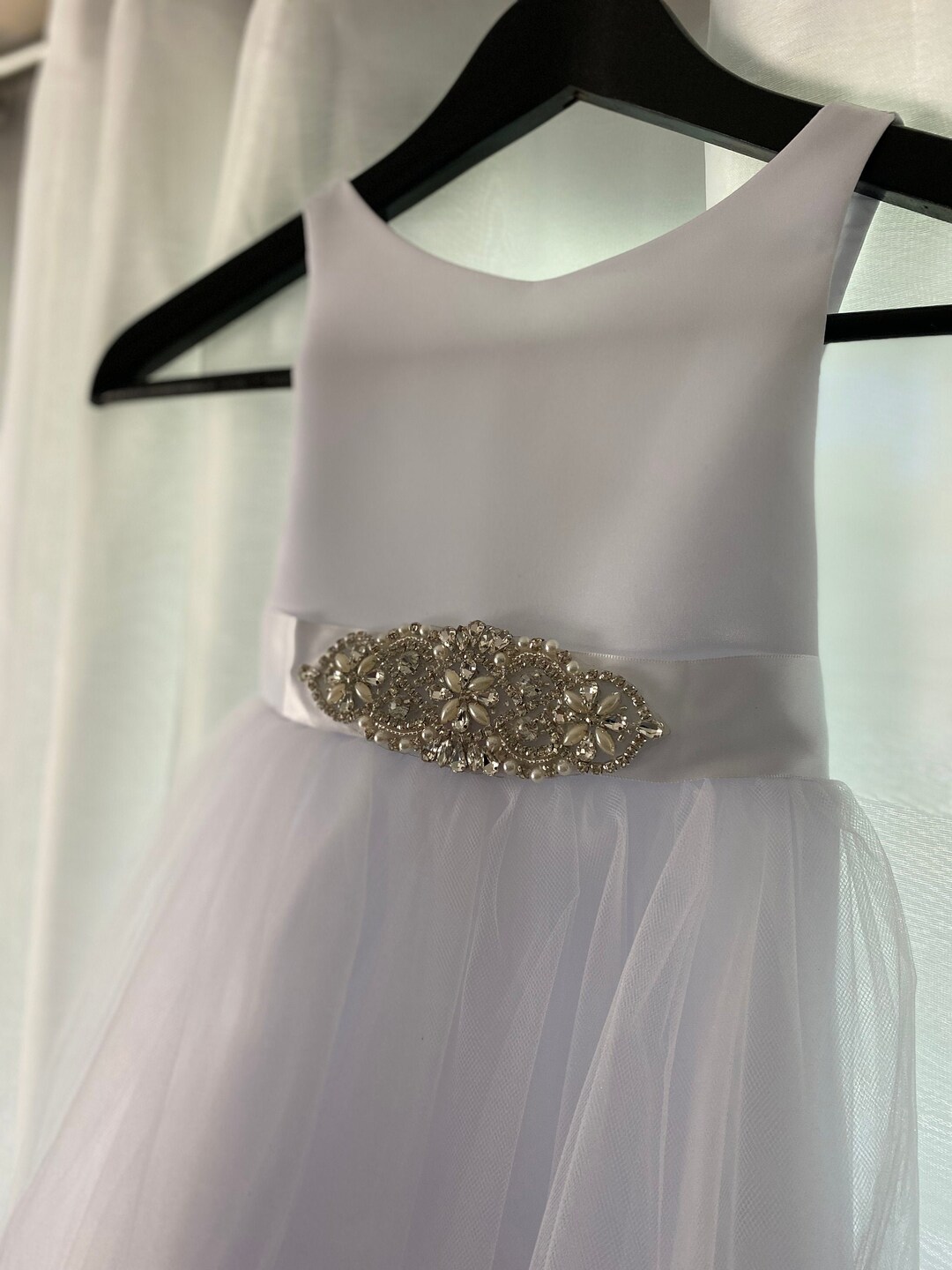 Applique Chic Tulle Satin Flower Girl Dress With Rhinestone Belt